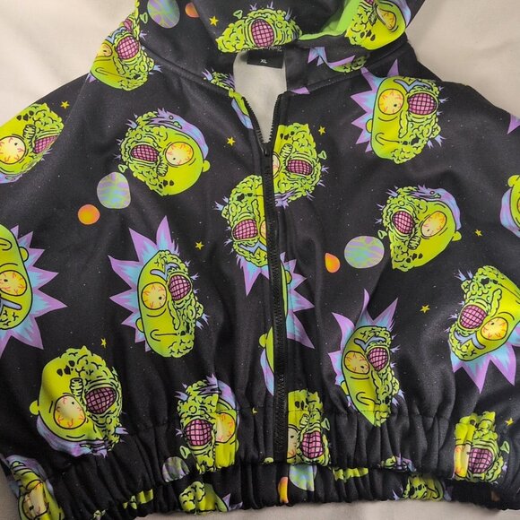 Rick & Morty Sweater Hoodie Full Zip Crop Women XL Black Pickle Space Adult Swim - Picture 4 of 15
